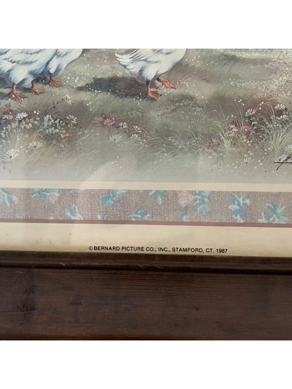 1987 Andres Orpinas Geese In The Garden Wood Framed Print Cottage Core 12'X10" - Picture 3 of 9